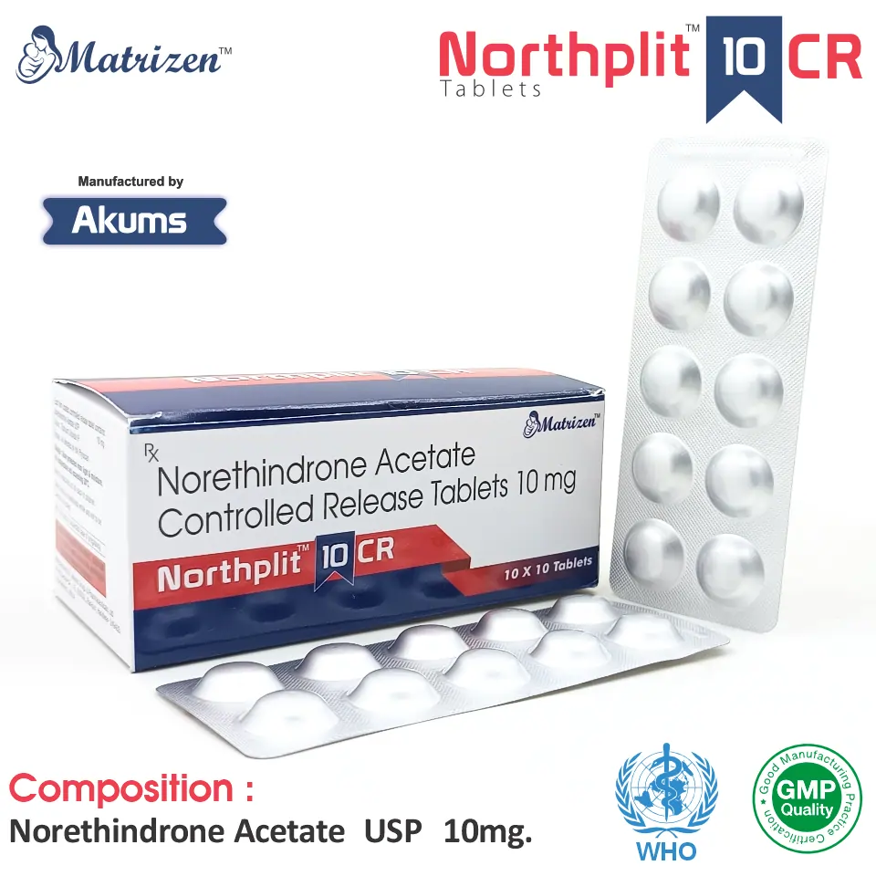 Norethisterone (10mg) Tablet at the best price in PCD Pharma Franchise for Progestin, Hormonal Regulation, and Menstrual Disorders.